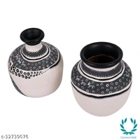 Vase Earthen White Warli (Set of 2) Handicraft like Madhubani and Warli.